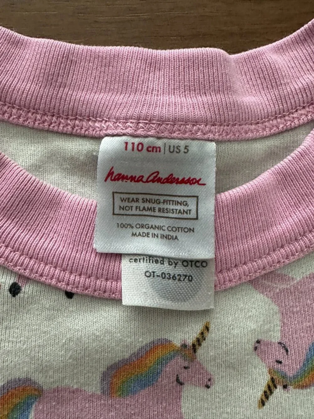 Hanna Andersson Pajama Top Size 5 Pink Unicorn Print